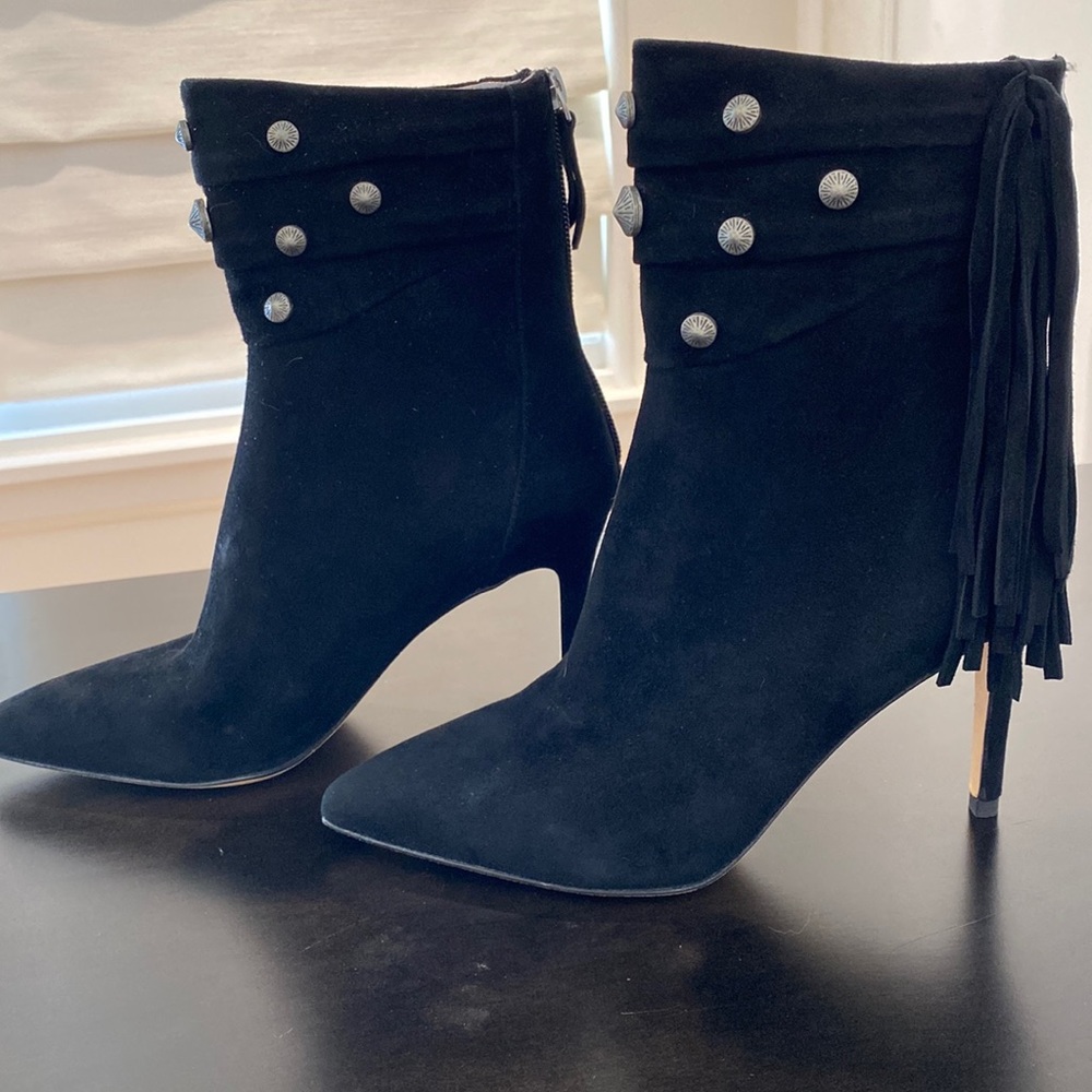 New black suede Paige heeled booties size 6.5
